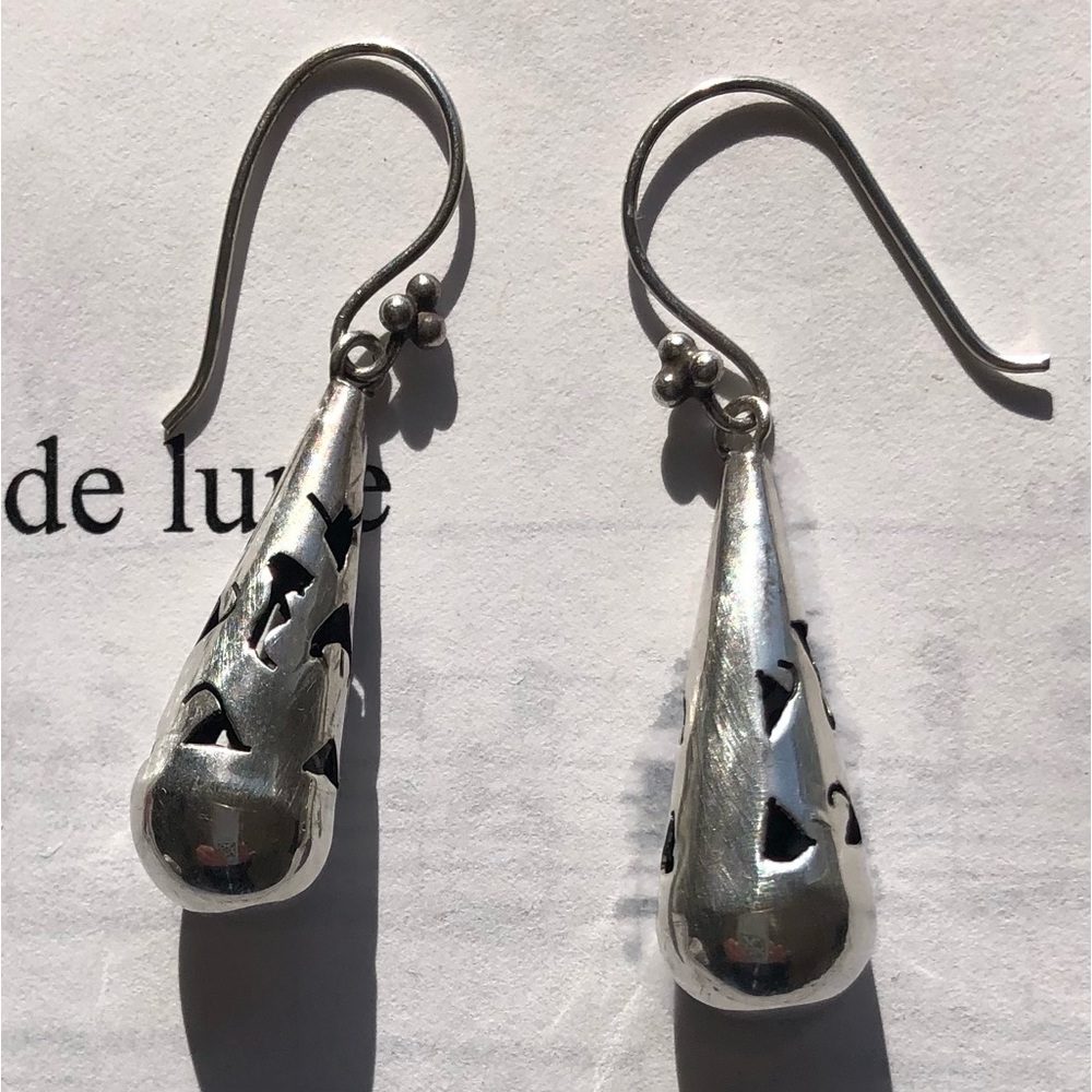 Pierced Sterling Silver Hollow Teardrop Earrings